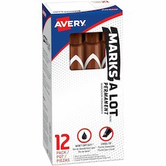 Avery&reg; Marks A Lot Marks-A-Lot Desk-Style Permanent Markers - Large - Brown Ink - Brown Plastic Barrel - 1 Dozen