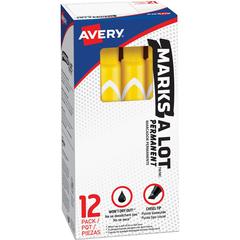 Avery&reg; Large Desk-Style Permanent Markers - 4.7625 mm Marker Point Size - Chisel Marker Point Style - Yellow - Plastic Barrel - 1 Dozen