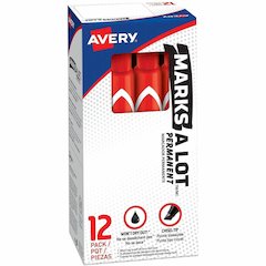 Avery&reg; Marks A Lot Large Desk-Style Permanent Markers - Red Ink - Red Plastic Barrel - 1 Dozen