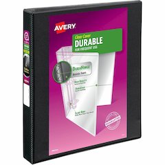 Avery&reg; Durable View Binder - EZD Rings - 1" Binder Capacity - Letter - 8 1/2" x 11" Sheet Size - 275 Sheet Capacity - 3 Ring - Fastener: D-Ring - Pocket: 4, Internal - Poly - Black - Recycled - Ea