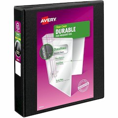 Avery&reg; Durable View Binder - EZD Rings - 1 1/2" Binder Capacity - Letter - 8 1/2" x 11" Sheet Size - 400 Sheet Capacity - 3 Ring - Fastener: D-Ring - Pocket: 4, Internal - Poly - Black - Recycled 