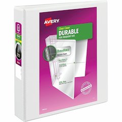 Avery&reg; Durable View Binder - EZD Rings - 1 1/2" Binder Capacity - Letter - 8 1/2" x 11" Sheet Size - 400 Sheet Capacity - 3 Ring - Fastener: D-Ring - Pocket: 2, Internal - Poly - White - Recycled 