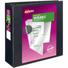 Avery&reg; Durable View Binder - EZD Rings - 4" Binder Capacity - Letter - 8 1/2" x 11" Sheet Size - 780 Sheet Capacity - 3 Ring - Fastener: D-Ring - Pocket: 4, Internal - Poly - Black - Recycled - Ea