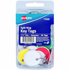 Avery&reg; 1-1/4" Key Tags, Split Ring, Assorted Colors, 50 Tags (11026) - Round - Metal, Card Stock - Assorted - 50 / Pack