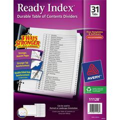 Avery&reg; Ready Index Binder Dividers - Customizable Table of Contents - 31 x Divider(s) - Printed Tab(s) - Digit - 1-31 - 31 Tab(s)/Set - 8.5" Divider Width x 11" Divider Length - Letter - 3 Hole Pu