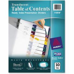 Avery&reg; Ready Index Customizable TOC Binder Dividers - 10 x Divider(s) - 10 Tab(s) - 1-10 - 10 Tab(s)/Set - 8.5" Divider Width x 11" Divider Length - 3 Hole Punched - Clear Plastic Divider - Multic