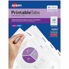Avery&reg; Printable Repositionable Tabs - 80 Tab(s) - 1.75" Tab Width - Permanent - Paper Divider - White Paper Tab(s) - Permanent Adhesive, Printable, Repositionable, Durable, Customizable, Double-s