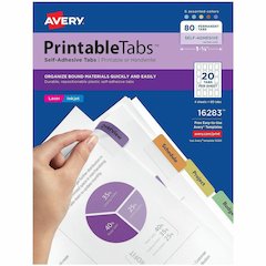 Avery&reg; Printable Repositionable Tabs - 80 Tab(s) - 1.75" Tab Width - Permanent - Paper Divider - Assorted Paper Tab(s) - 80 / Pack