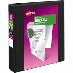 Avery&reg; Durable View 1.5" Binder, Black Binder (17021) - Avery&reg; Durable View 3 Ring Binders, 1.5 Inch Slant Rings, 375-Sheet Capacity, DuraHinge(R), 2.1 Inch Wide Spine, Customizable Clear Cove