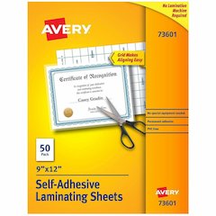 Avery&reg; Self-Adhesive Lamination - Laminating Pouch/Sheet Size: 9" Width x 12" Length - for Certificate - Self-adhesive, Photo-safe, Self-adhesive - Clear - 50 / Box