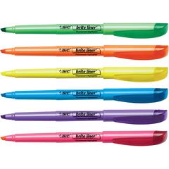 BIC Brite Liner Highlighter, Assorted, 12 Pack - Chisel Marker Point Style - Fluorescent Assorted - 12 Pack