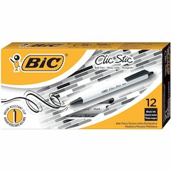 BIC Clic Stic Retractable Ballpoint Pens - Retractable - Black Ink - White Barrel - 1 Dozen