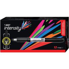 BIC Intensity Permanent Markers - Fine Marker Point - Black - Silver Barrel - 1 Dozen