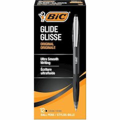 BIC Glide Retractable Pens - Medium Pen Point - 1 mm Pen Point Size - Conical Pen Point Style - Retractable - Black - Clear Barrel - 1 Dozen