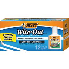BIC Extra Coverage Correction Fluid, White - Foam Brush Applicator - 20 mL - White - 1 Dozen