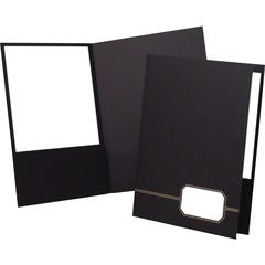 Oxford Executive Letter Recycled Pocket Folder - 1/2" Folder Capacity - 8 1/2" x 11" - 80 Sheet Capacity - 2 Front Pocket(s) - Linen - Black, Gold - 30% Recycled - 4 / Pack