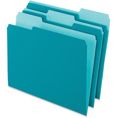 Pendaflex 1/3 Tab Cut Letter Recycled Top Tab File Folder - 8 1/2" x 11" - Top Tab Location - Assorted Position Tab Position - Teal - 10% Recycled - 100 / Box