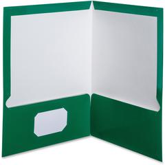 Oxford Letter Pocket Folder - 8 1/2" x 11" - 100 Sheets Capacity - 2 Pocket - Green - Laminated, High Gloss, Soil Resistant, Moisture Resistant, Die-cut - 25 / Box