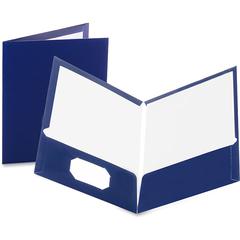 Oxford Showfolio Letter Pocket Folder - 8 1/2" x 11" - 100 Sheets Capacity - 2 Pocket - Paperboard - Dark Blue - High Gloss, Soil Resistant, Moisture Resistant, Die-cut, Laminated, Twin Pocket - 25 / 