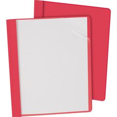 Oxford Letter Report Cover - 8 1/2" x 11" - 100 Sheets Capacity - 3 x Tang Fastener - 1/2" for Folder - Leatherette - Red, Clear - 25 / Box