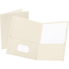 Oxford Letter Yes Pocket Folder - 8 1/2" x 11" - 100 Sheets Capacity - 2 Internal Pocket - Leatherette - White - Turned Edge - 10% Recycled - 25 / Box