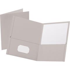 Oxford Letter Yes Pocket Folder - 8 1/2" x 11" - 100 Sheets Capacity - 2 Internal Pocket - Leatherette - Gray - Turned Edge - 10% Recycled - 25 / Box
