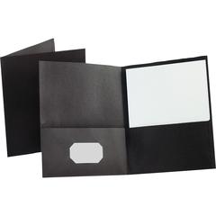 Oxford Letter Yes Pocket Folder - 8 1/2" x 11" - 100 Sheets Capacity - 2 Internal Pocket - Leatherette - Black - Turned Edge - 10% Recycled - 25 / Box