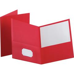 Oxford Letter Yes Pocket Folder - 8 1/2" x 11" - 100 Sheets Capacity - 2 Internal Pocket - Leatherette - Red - Turned Edge - 10% Recycled - 25 / Box