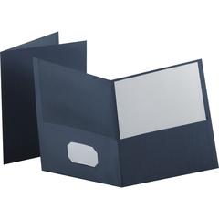Oxford Letter Yes Pocket Folder - 8 1/2" x 11" - 100 Sheets Capacity - 2 Internal Pocket - Leatherette - Dark Blue - Turned Edge - 10% Recycled - 25 / Box