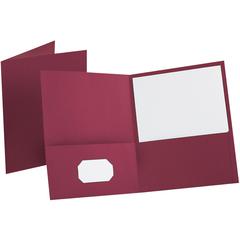Oxford Letter Recycled Pocket Folder - 8 1/2" x 11" - 100 Sheets Capacity - 2 Internal Pocket - Leatherette - Burgundy - Turned Edge - 10% Recycled - 25 / Box