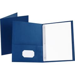 Oxford Letter Recycled Pocket Folder - 8 1/2" x 11" - 85 Sheet Capacity - 3 Fastener(s) - 1/2" Fastener Capacity for Folder - 2 Inside Front & Back Pocket(s) - Leatherette - Blue - 10% Recycled - 25 /