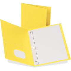 Oxford Letter Recycled Pocket Folder - 8 1/2" x 11" - 3 Fastener - 1/2" for Folder - 2 Inside Front & Back Pocket - Leatherette - Yellow - Tear Resistant - 10% Recycled - 25 / Box