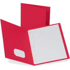 Oxford Letter Yes Pocket Folder - 8 1/2" x 11" - 85 Sheets Capacity - 3 Fastener - 1/2" for Folder - 2 Inside Front & Back Pocket - Leatherette - Red - Tear Resistant, Durable, Punched - 10% Recycled 