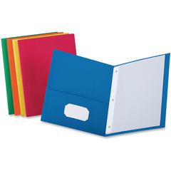 Oxford Letter Recycled Pocket Folder - 8 1/2" x 11" - 3 Fastener - 1/2" for Folder - 2 Inside Front & Back Pocket - Leatherette - Blue, Green, Yellow, Orange, Red - Tear Resistant - 10% Recycled - 25 