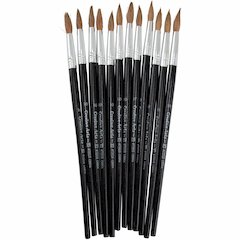 Charles Leonard Round Camel Hair Paint Brushes - No. 10 - Wood Black Handle - Aluminum Ferrule - 1 Dozen