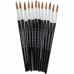 Charles Leonard Round Camel Hair Paint Brushes - No. 12 - Hardwood Black Handle - Aluminum Ferrule - 1 Dozen
