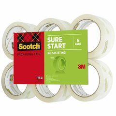 Scotch Sure Start Packaging Tape - 54.60 yd Length x 1.88" Width x 2.6 mil Thickness - 3" Core - Clear - Synthetic Rubber Resin - 2.95 mil - Sliver Resistant, Moisture Resistant, Split Resistant - For