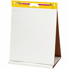 Post-it&reg; Tabletop Easel Pads - 20 Sheets - Plain - Stapled - 18.50 lb Basis Weight - 20" x 23" - White Paper - Resist Bleed-through, Self-adhesive, Perforated, Built-in Stand, Repositionable, Refi