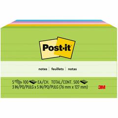Post-it&reg; Notes Original Lined Notepads - Floral Fantasy Color Collection - 500 - 3" Flag/Note Width x 5" Flag/Note Length - Rectangle - 100 Sheets per Pad - Ruled - Limeade, Citron, Positively Pin