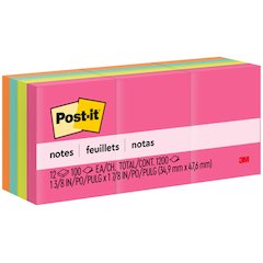 Post-it&reg; Notes Original Notepads - Poptimistic Color Collection - 1200 - 1 1/2" Flag/Note Width x 2" Flag/Note Length - Rectangle - 100 Sheets per Pad - Unruled - Power Pink, Acid Lime, Aqua Splas