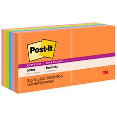 Post-it&reg; Super Sticky Notes - Energy Boost Color Collection - 1080 - 3" x 3" - Square - 90 Sheets per Pad - Unruled - Vital Orange, Tropical Pink, Sunnyside, Blue Paradise, Limeade - Paper - Self-