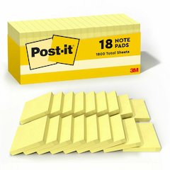 Post-it&reg; Notes Cabinet Pack - 1620 - 3" Flag/Note Width x 3" Flag/Note Length - Square - 90 Sheets per Pad - Unruled - Canary Yellow - Paper - Self-adhesive, Repositionable - 18 / Pack