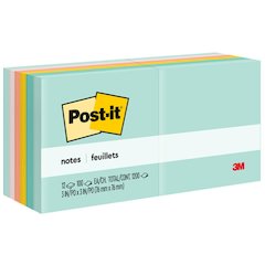 Post-it&reg; Notes - Beachside Caf&eacute; Color Collection - 1200 - 3" Flag/Note Width x 3" Flag/Note Length - Square - 100 Sheets per Pad - Unruled - Fresh Mint, Aqua Splash, Sunnyside, Papaya Fizz,