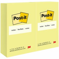Post-it&reg; Notes Original Notepads - 4" Flag/Note Width x 6" Flag/Note Length - Rectangle - 100 Sheets per Pad - Unruled - Canary Yellow - Paper - Self-adhesive, Repositionable - 12 / Pack