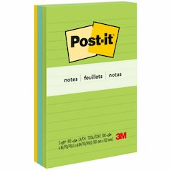 Post-it&reg; Notes Original Lined Notepads - Floral Fantasy Color Collection - 300 - 4" Flag/Note Width x 6" Flag/Note Length - Rectangle - 100 Sheets per Pad - Ruled - Limeade, Citron Yellow, Blue, B