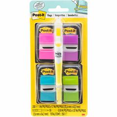 Post-it&reg; Flags Value Pack - 200 - 1" x 1 3/4" - Rectangle, Arrow - Unruled - Aqua, Yellow, Green, Purple, Pink, Blue - Self-adhesive, Removable - 200 / Pack