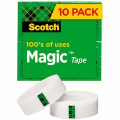 Scotch 3/4"W Magic Tape - 27.78 yd Length x 0.75" Width - 1" Core - Matte - Clear - Split Resistant, Tear Resistant - For Document, Book, Patching, Mending, Splicing - 10 / Pack