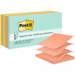 Post-it&reg; Dispenser Notes - 1200 - 3" Flag/Note Width x 3" Flag/Note Length - Square - 100 Sheets per Pad - Unruled - Fresh Mint, Aqua Splash, Sunnyside, Papaya Fizz, Guava - Paper - Pop-up, Self-a