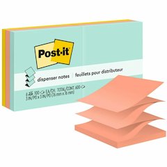 Post-it&reg; Dispenser Notes - 600 - 3" Flag/Note Width x 3" Flag/Note Length - Square - 100 Sheets per Pad - Unruled - Green, Pink, Yellow - Paper - Pop-up, Self-adhesive, Repositionable - 6 / Pack
