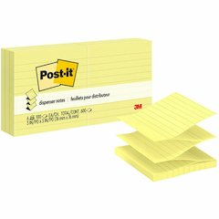 Post-it&reg; Dispenser Notes - 600 - 3" Flag/Note Width x 3" Flag/Note Length - Square - 100 Sheets per Pad - Ruled - Yellow - Paper - Pop-up, Fanfold, Refillable - 6 / Pack
